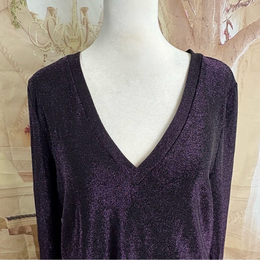 NEW White House Black Market Shimmer Deep Purple Long Sleeve Top - Picture 3 of 10